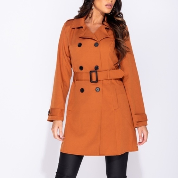 City Lights Rust Belted Trench Coat - Picture 4 of 8